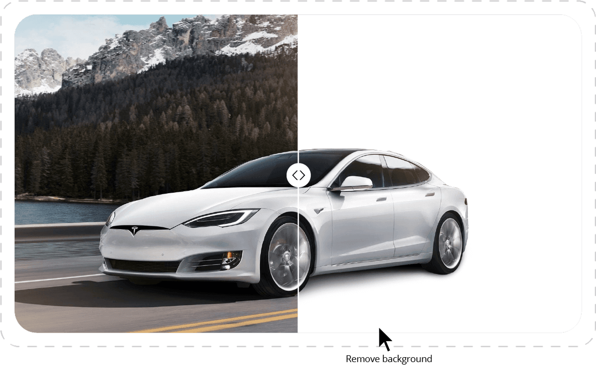 Vehicle photo before and after background removal